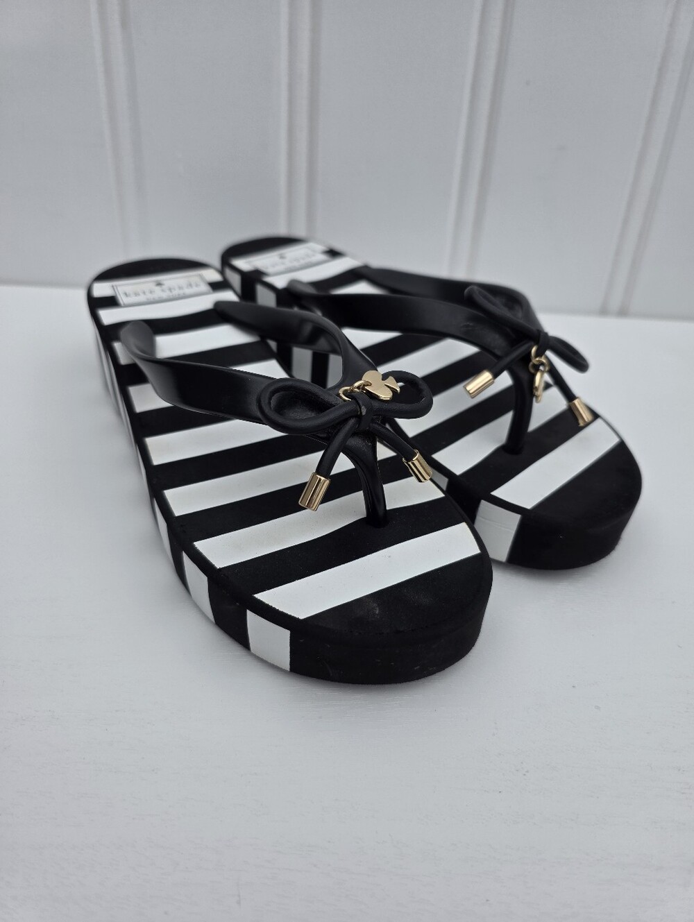 Kate Spade New York Rhett Platform Wedge Sandals Black White Stripes Size 7M